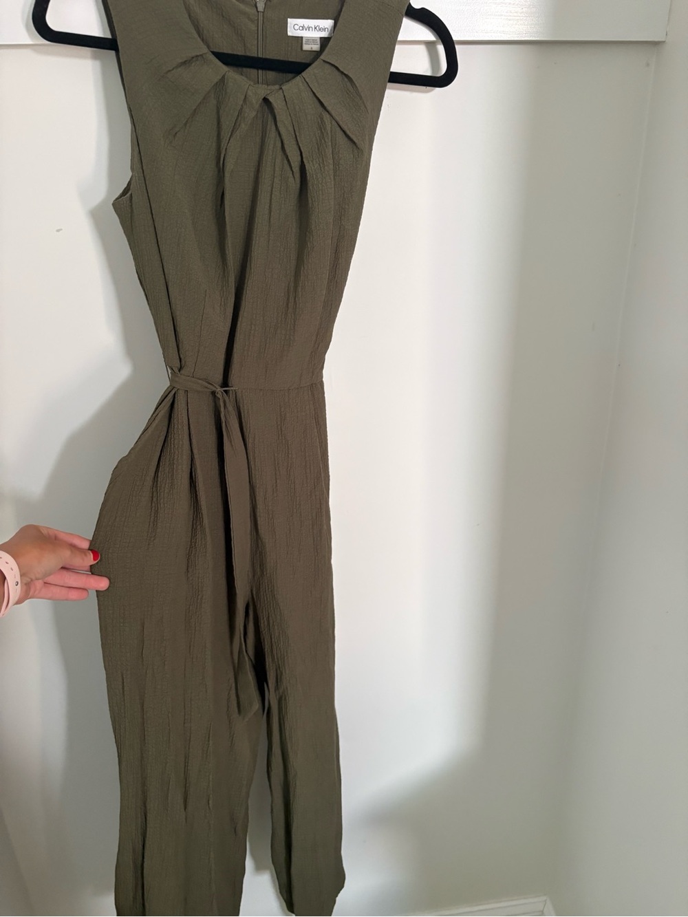 Calvin Klein Olive Sleeveless Tie-Waist Jumpsuit
